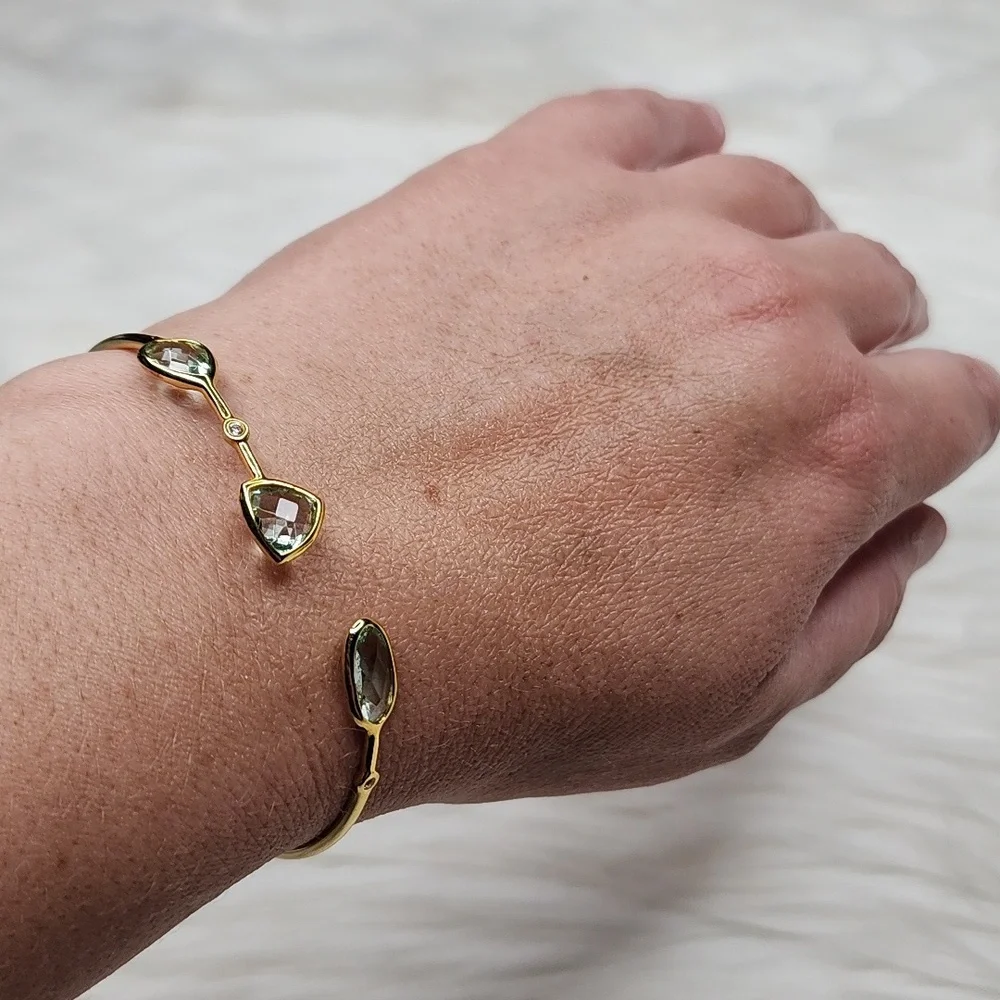Gold Plated Bracelet with Clear Pale Green Gemstones